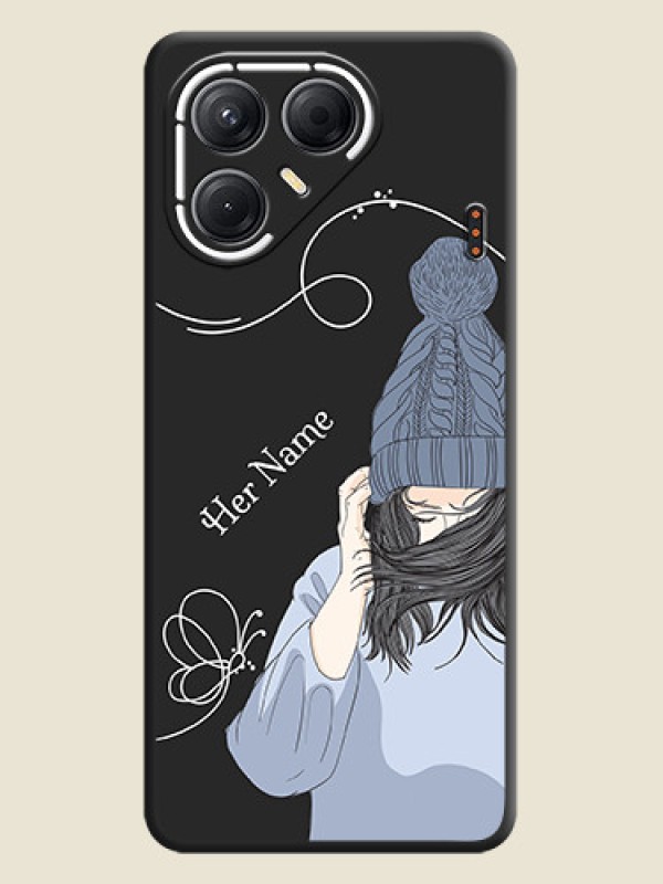 Custom Girl With Blue Winter Outfiit Custom Text Design On Space Black Custom Soft Matte Mobile Back Cover - Tecno Pova 7 5G - alternate view