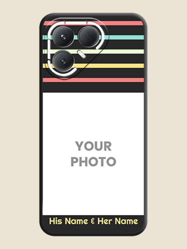 Custom Color Stripes with Photo and Text on Photo On Space Black Custom Soft Matte Mobile Back Cover - Tecno Pova 7 Pro 5G - alternate view