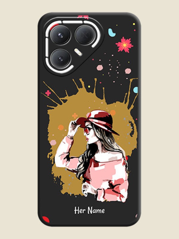 Custom Mordern Lady With Color Splash Background With Custom Text On Space Black Custom Soft Matte Mobile Back Cover - Tecno Pova 7 Pro 5G - alternate view