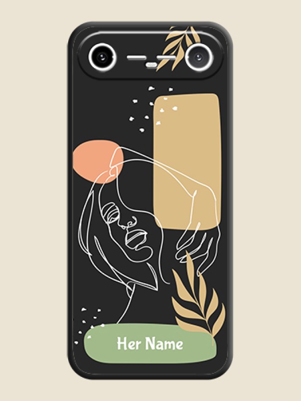 Custom Custom Text With Line Art Of Women & Leaves Design On Space Black Custom Soft Matte Mobile Back Cover - Tecno Pova Slim 5G - alternate view