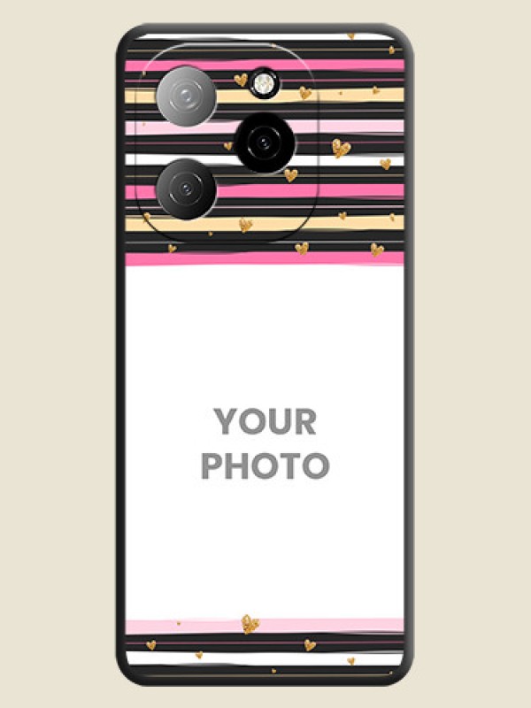 Custom Multicolor Lines and Golden Love Symbols Design on Photo On Space Black Custom Soft Matte Mobile Back Cover - Spark 20 Pro 5G - alternate view