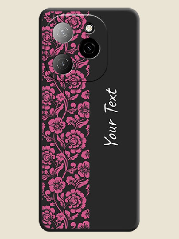 Custom Pink Floral Pattern Design With Custom Text On Space Black Custom Soft Matte Mobile Back Cover - Spark 20 Pro 5G - alternate view