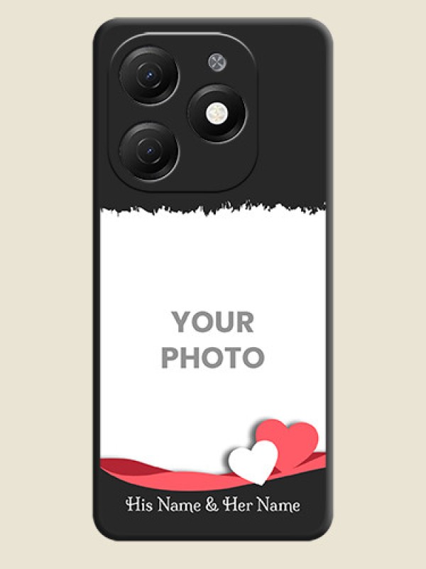Custom Pink Color Love Shaped Ribbon Design with Text on Space Black Custom Soft Matte Phone Back Cover - Tecno Spark 20 - alternate view
