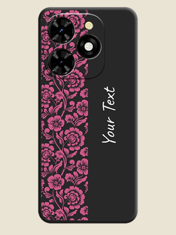 Custom Pink Floral Pattern Design With Custom Text On Space Black Personalized Soft Matte Phone Covers - Tecno Spark 20C - alternate view