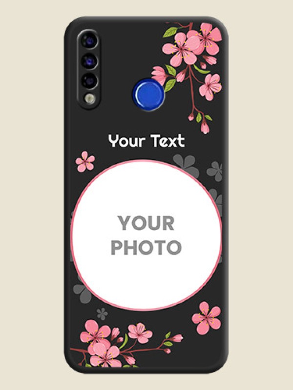Custom Round Image with Pink Color Floral Design on Photo on Space Black Soft Matte Back Cover - Tecno Spark 4 - alternate view