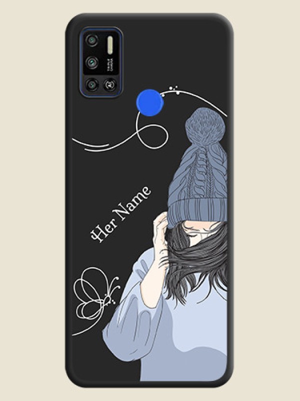 Custom Girl With Blue Winter Outfiit Custom Text Design On Space Black Personalized Soft Matte Phone Covers -Tecno Spark 6 Air - alternate view