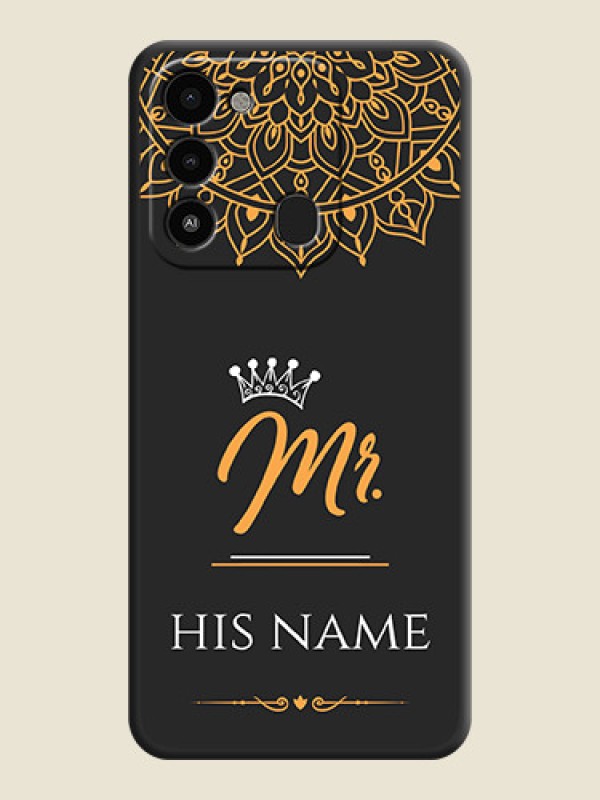 Custom Mr Name with Floral Design  on Personalised Space Black Soft Matte Cases - Tecno Spark 8C - alternate view