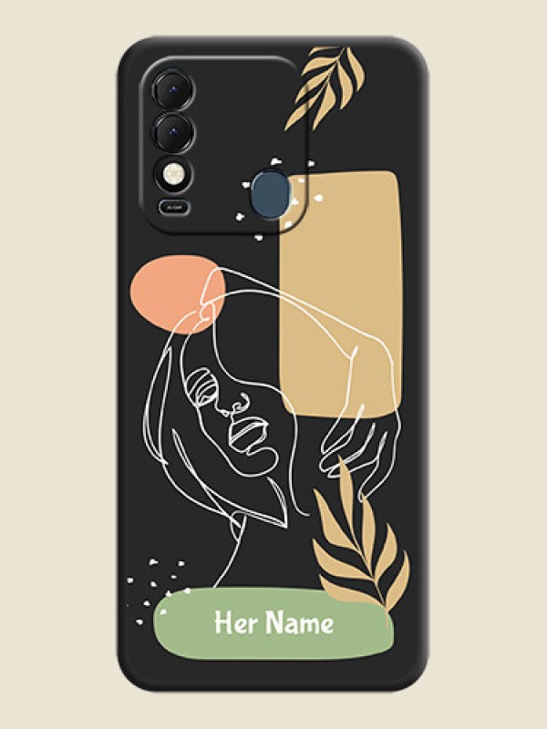 Custom Custom Text With Line Art Of Women & Leaves Design On Space Black Personalized Soft Matte Phone Covers -Tecno Spark 8T - alternate view
