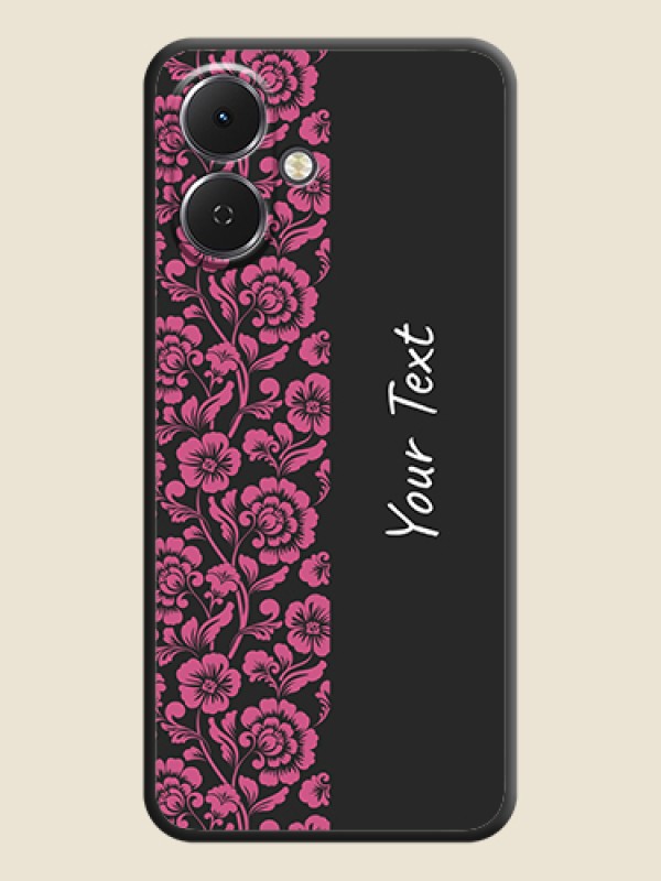 Custom Pink Floral Pattern Design With Custom Text On Space Black Custom Soft Matte Mobile Back Cover - Tecno Spark Go 2 - alternate view