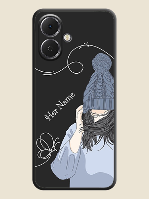 Custom Girl With Blue Winter Outfiit Custom Text Design On Space Black Custom Soft Matte Mobile Back Cover - Tecno Spark Go 2 - alternate view