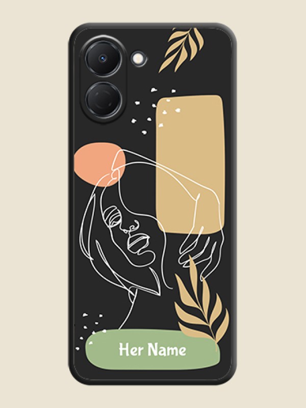 Custom Custom Text With Line Art Of Women & Leaves Design On Space Black Custom Soft Matte Mobile Back Cover - Tecno Spark Go 3 - alternate view