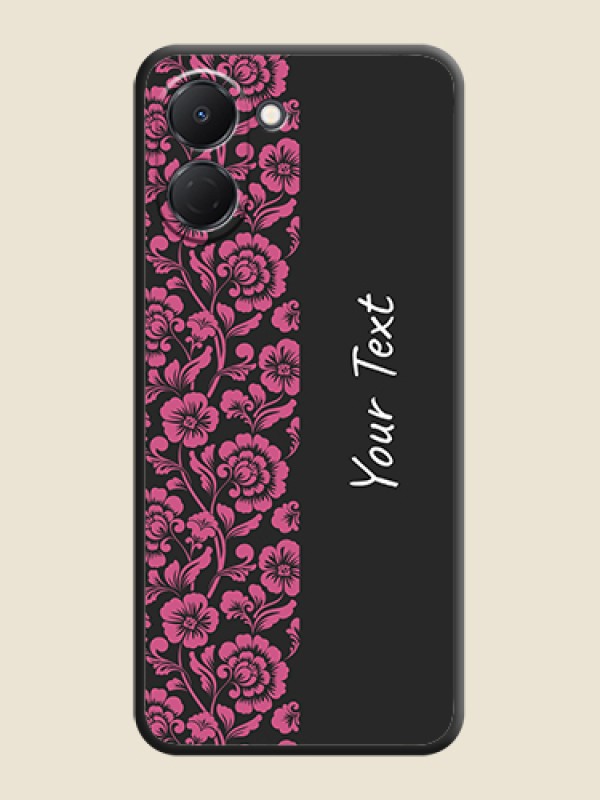 Custom Pink Floral Pattern Design With Custom Text On Space Black Custom Soft Matte Mobile Back Cover - Tecno Spark Go 3 - alternate view
