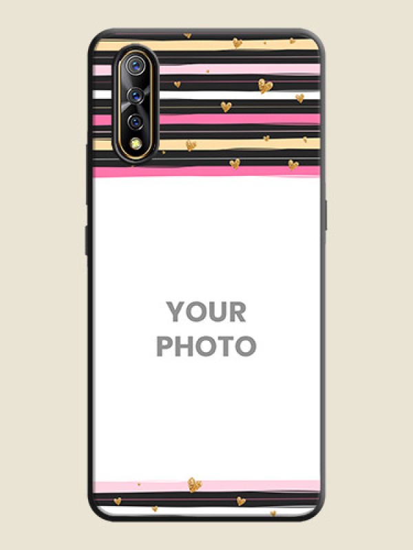 Custom Multicolor Lines and Golden Love Symbols Design - Photo on Space Black Soft Matte Mobile Cover - Vivo S1 - alternate view
