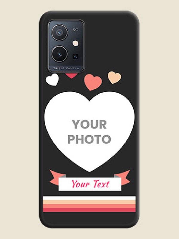 Custom Love Shaped Photo with Colorful Stripes on Personalised Space Black Soft Matte Cases - Vivo T1 5G - alternate view