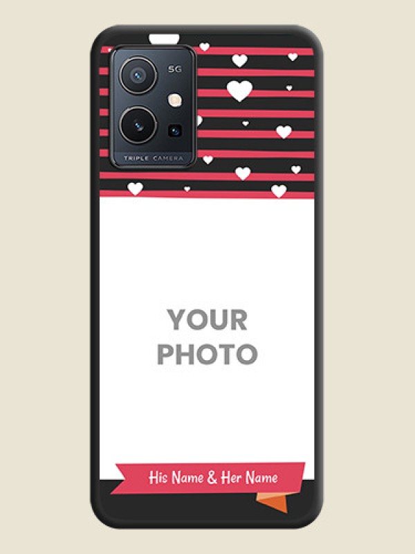Custom White Color Love Symbols with Pink Lines Pattern on Space Black Custom Soft Matte Phone Cases - Vivo T1 5G - alternate view