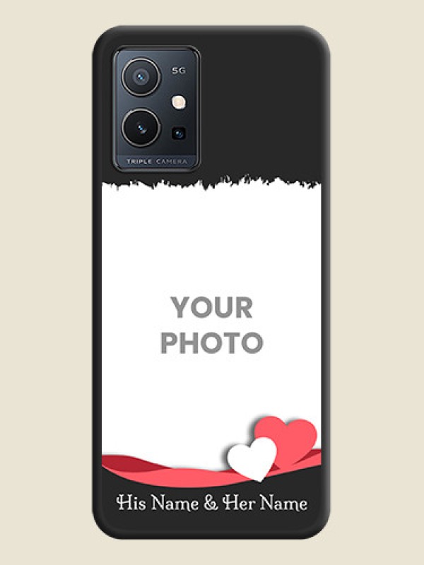 Custom Pin Color Love Shaped Ribbon Design with Text on Space Black Custom Soft Matte Phone Back Cover - Vivo T1 5G - alternate view