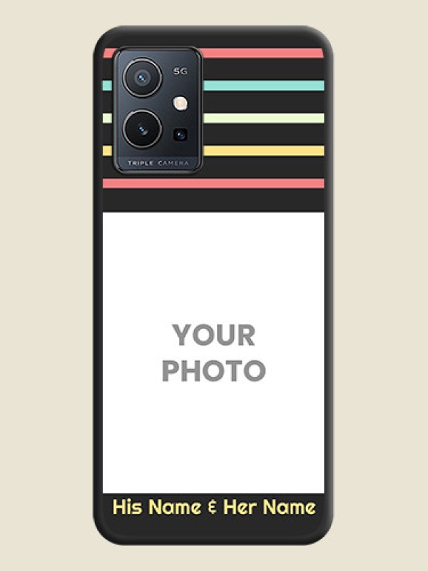 Custom Color Stripes with Photo and Text on Photo on Space Black Soft Matte Mobile Case - Vivo T1 5G - alternate view