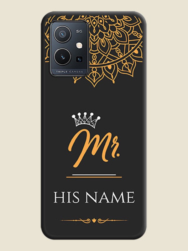 Custom Mr Name with Floral Design  on Personalised Space Black Soft Matte Cases - Vivo T1 5G - alternate view
