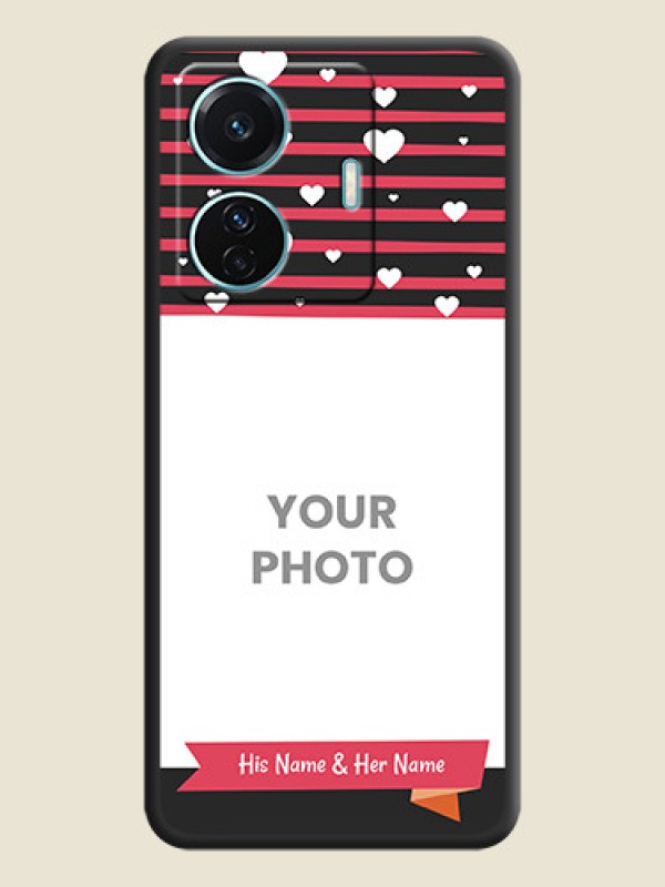 Custom White Color Love Symbols with Pink Lines Pattern on Space Black Custom Soft Matte Phone Cases - Vivo T1 Pro 5G - alternate view