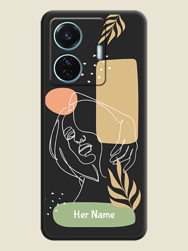 Custom Custom Text With Line Art Of Women & Leaves Design On Space Black Personalized Soft Matte Phone Covers -Vivo T1 Pro 5G - alternate view