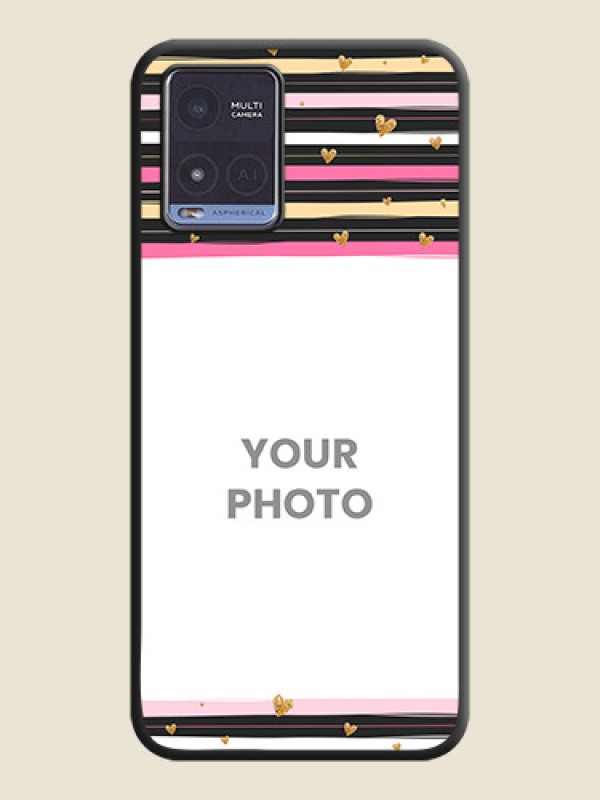 Custom Multicolor Lines and Golden Love Symbols Design on Photo on Space Black Soft Matte Mobile Cover - Vivo T1x - alternate view