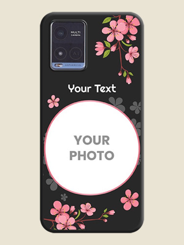 Custom Round Image with Pink Color Floral Design on Photo on Space Black Soft Matte Back Cover - Vivo T1x - alternate view