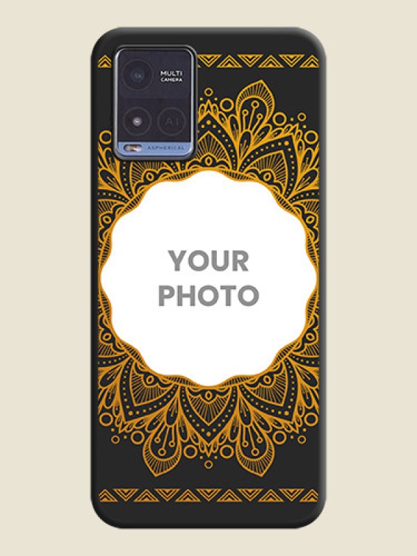 Custom Round Image with Floral Design on Photo on Space Black Soft Matte Mobile Cover - Vivo T1x - alternate view