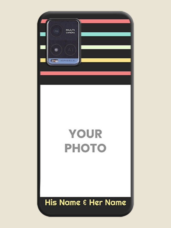 Custom Color Stripes with Photo and Text on Photo on Space Black Soft Matte Mobile Case - Vivo T1x - alternate view
