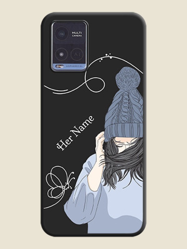 Custom Girl With Blue Winter Outfiit Custom Text Design On Space Black Personalized Soft Matte Phone Covers -Vivo T1X - alternate view