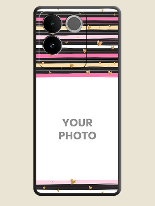 Custom Multicolor Lines and Golden Love Symbols Design on Photo On Space Black Custom Soft Matte Mobile Back Cover - Vivo T2 Pro 5G - alternate view