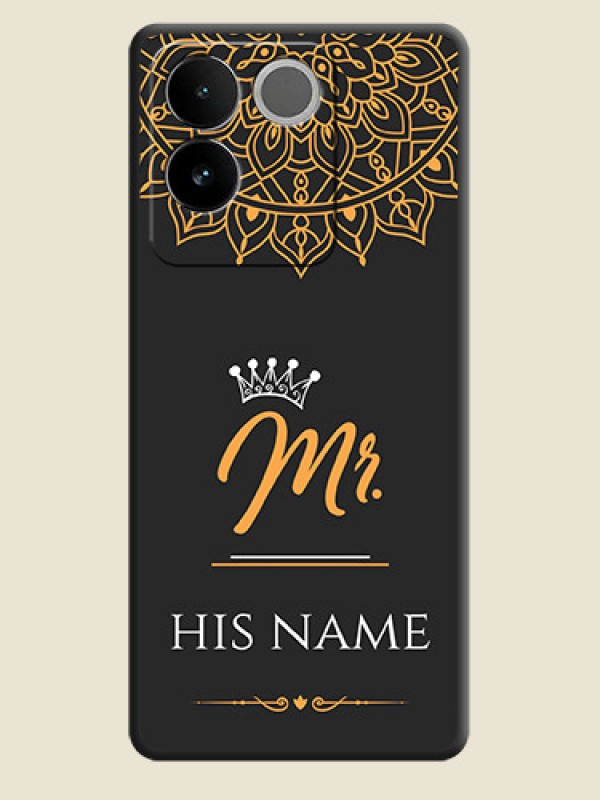 Custom Mr Name with Floral Design On Space Black Custom Soft Matte Mobile Back Cover - Vivo T2 Pro 5G - alternate view