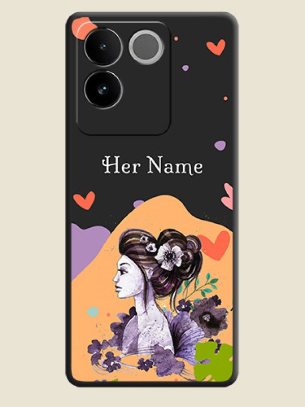 Custom Namecase For Her With Fancy Lady Image On Space Black Custom Soft Matte Mobile Back Cover - Vivo T2 Pro 5G - alternate view
