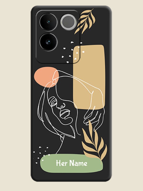 Custom Custom Text With Line Art Of Women & Leaves Design On Space Black Custom Soft Matte Mobile Back Cover - Vivo T2 Pro 5G - alternate view