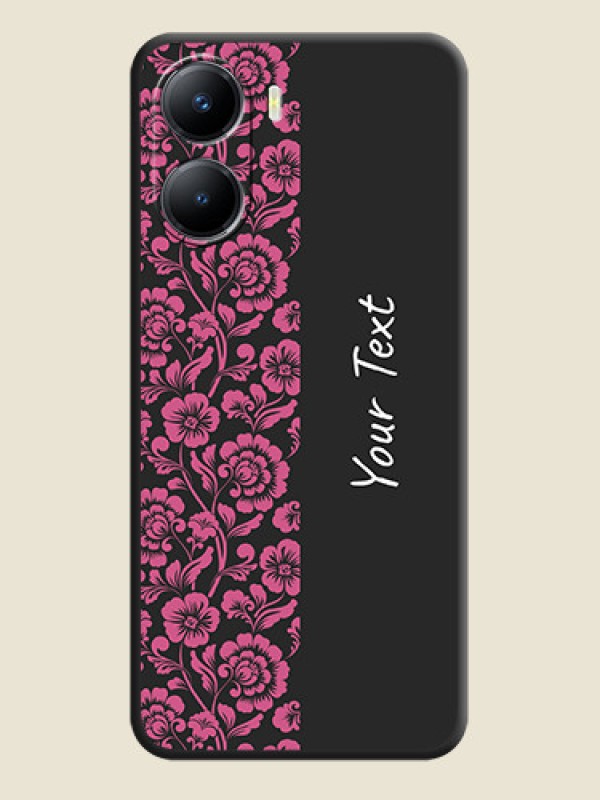 Custom Pink Floral Pattern Design With Custom Text On Space Black Personalized Soft Matte Phone Covers -Vivo T2X 5G - alternate view