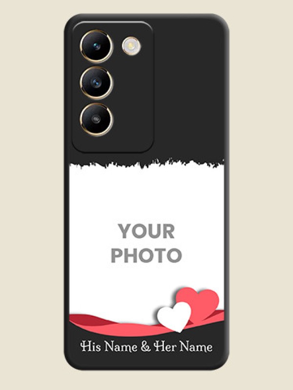 Custom Pink Color Love Shaped Ribbon Design with Text on Space Black Custom Soft Matte Phone Back Cover - Vivo T3 5G - alternate view