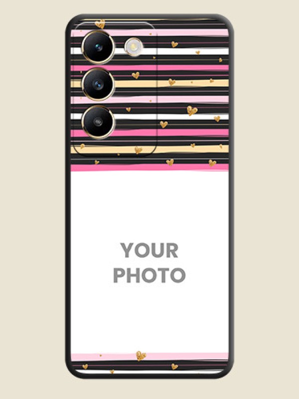 Custom Multicolor Lines and Golden Love Symbols Design - Photo on Space Black Soft Matte Mobile Cover - Vivo T3 5G - alternate view