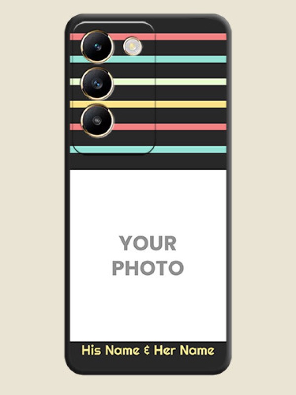 Custom Color Stripes with Photo and Text - Photo on Space Black Soft Matte Mobile Case - Vivo T3 5G - alternate view