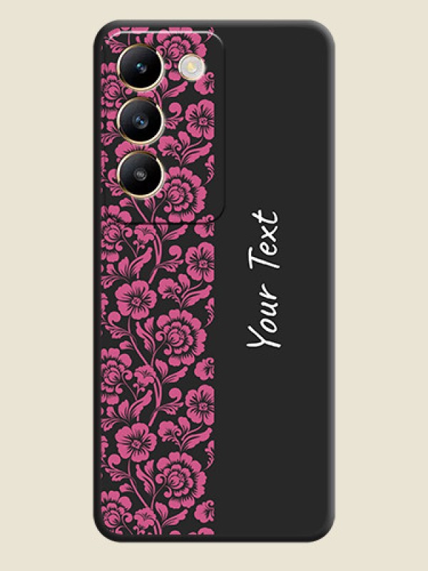 Custom Pink Floral Pattern Design With Custom Text On Space Black Personalized Soft Matte Phone Covers - Vivo T3 5G - alternate view