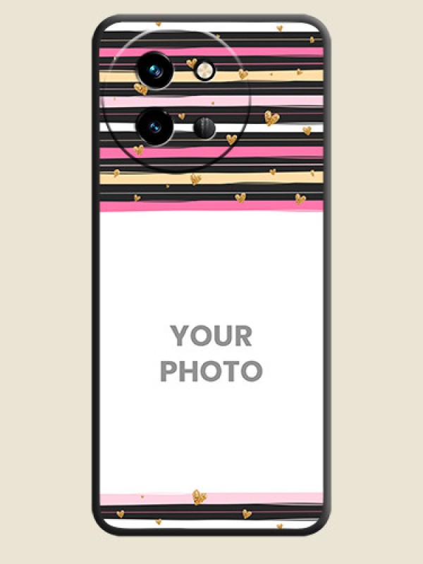 Custom Multicolor Lines and Golden Love Symbols Design on Photo On Space Black Custom Soft Matte Mobile Back Cover - Vivo T3X 5G - alternate view