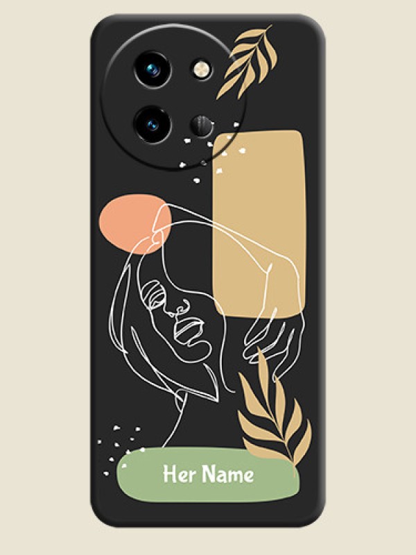 Custom Custom Text With Line Art Of Women & Leaves Design On Space Black Custom Soft Matte Mobile Back Cover - Vivo T3X 5G - alternate view
