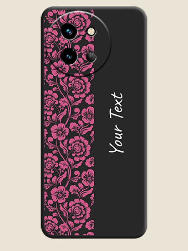Custom Pink Floral Pattern Design With Custom Text On Space Black Custom Soft Matte Mobile Back Cover - Vivo T3X 5G - alternate view
