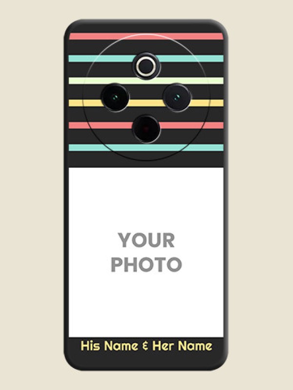 Custom Color Stripes with Photo and Text on Photo On Space Black Custom Soft Matte Mobile Back Cover - Vivo T4 5G - alternate view