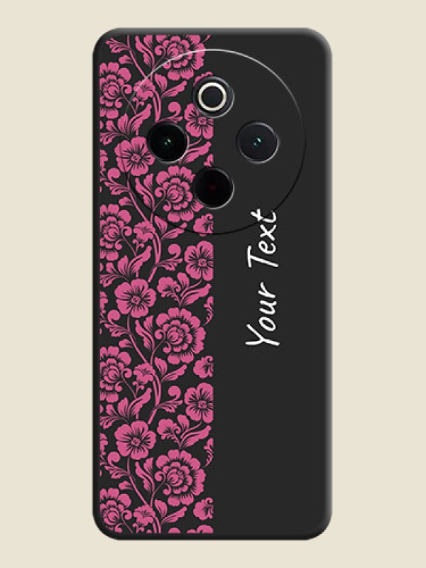Custom Pink Floral Pattern Design With Custom Text On Space Black Custom Soft Matte Mobile Back Cover - Vivo T4 5G - alternate view