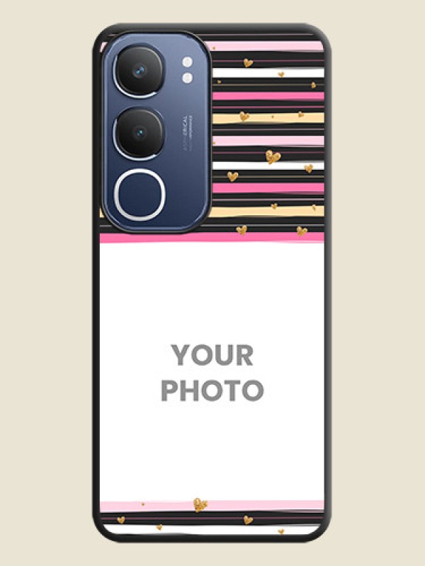 Custom Multicolor Lines and Golden Love Symbols Design on Photo On Space Black Custom Soft Matte Mobile Back Cover - Vivo T4 Lite - alternate view