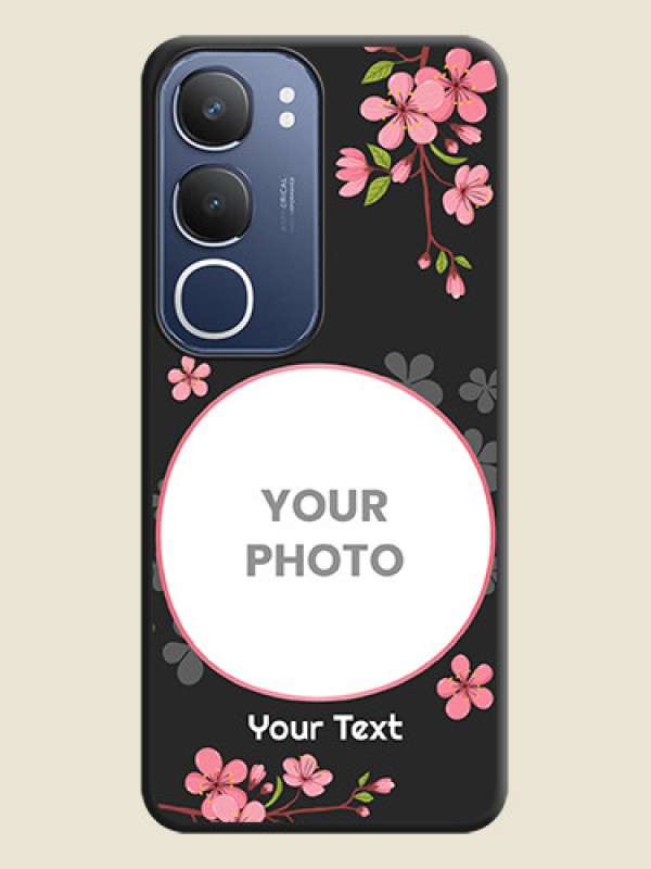 Custom Round Image with Pink Color Floral Design on Photo On Space Black Custom Soft Matte Mobile Back Cover - Vivo T4 Lite - alternate view