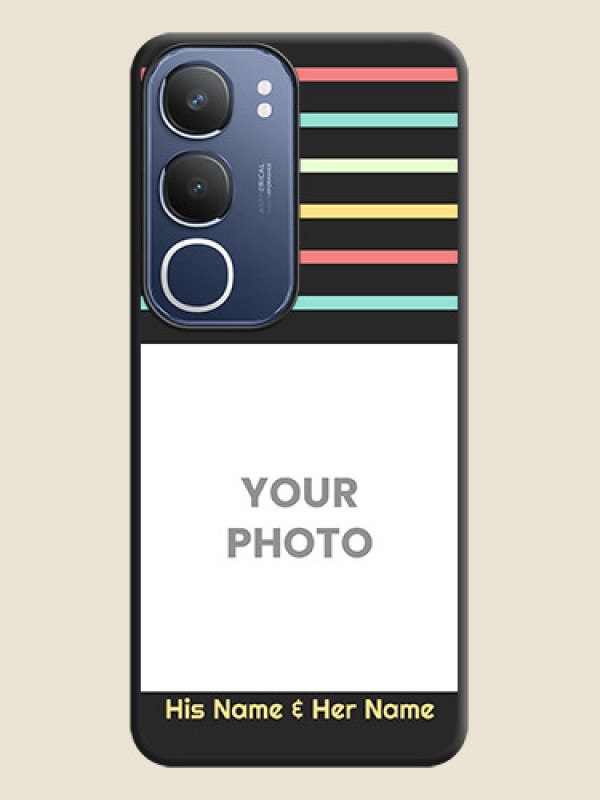 Custom Color Stripes with Photo and Text on Photo On Space Black Custom Soft Matte Mobile Back Cover - Vivo T4 Lite - alternate view