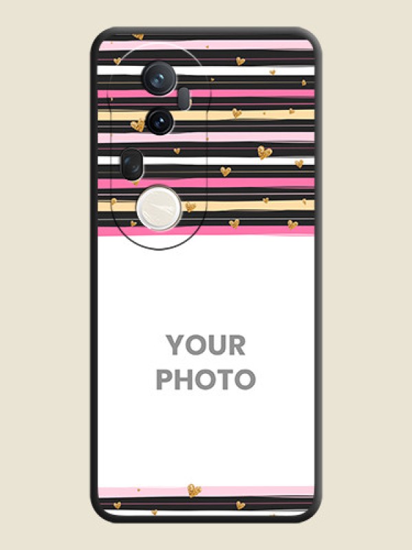 Custom Multicolor Lines and Golden Love Symbols Design on Photo On Space Black Custom Soft Matte Mobile Back Cover - Vivo T4 Ultra 5G - alternate view