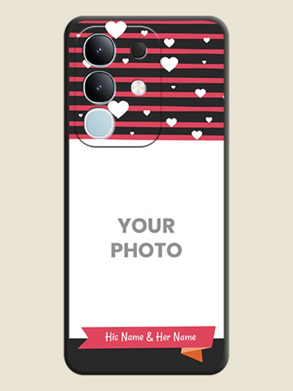 Custom White Color Love Symbols with Pink Lines Pattern On Space Black Custom Soft Matte Mobile Back Cover - Vivo T4x 5G - alternate view