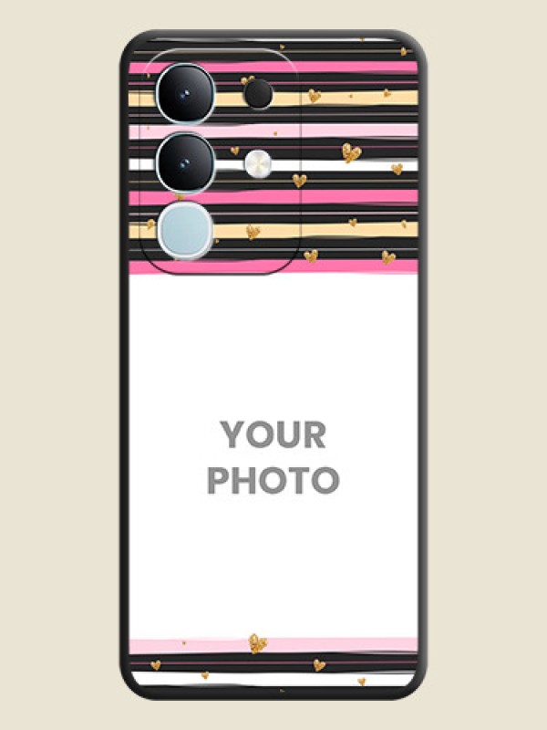 Custom Multicolor Lines and Golden Love Symbols Design on Photo On Space Black Custom Soft Matte Mobile Back Cover - Vivo T4x 5G - alternate view