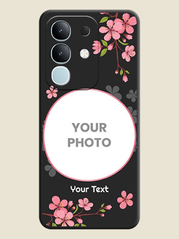 Custom Round Image with Pink Color Floral Design on Photo On Space Black Custom Soft Matte Mobile Back Cover - Vivo T4x 5G - alternate view